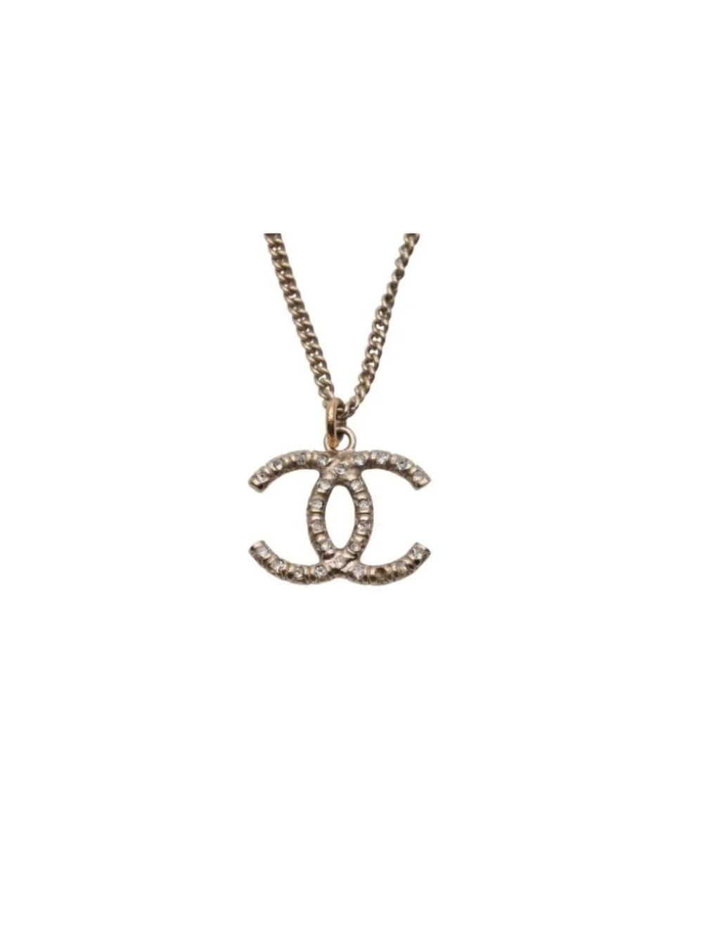 Chanel CC Logo Necklace Rhinestone Gold 08c